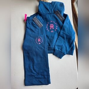 Tommy Hilfiger Kids Blue Joggers with Pink Logo